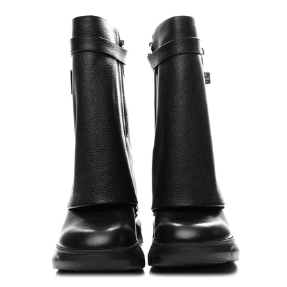 Givenchy Grained Calfskin Shark Lock Biker Ankle Boots 38 Black 3 of 10