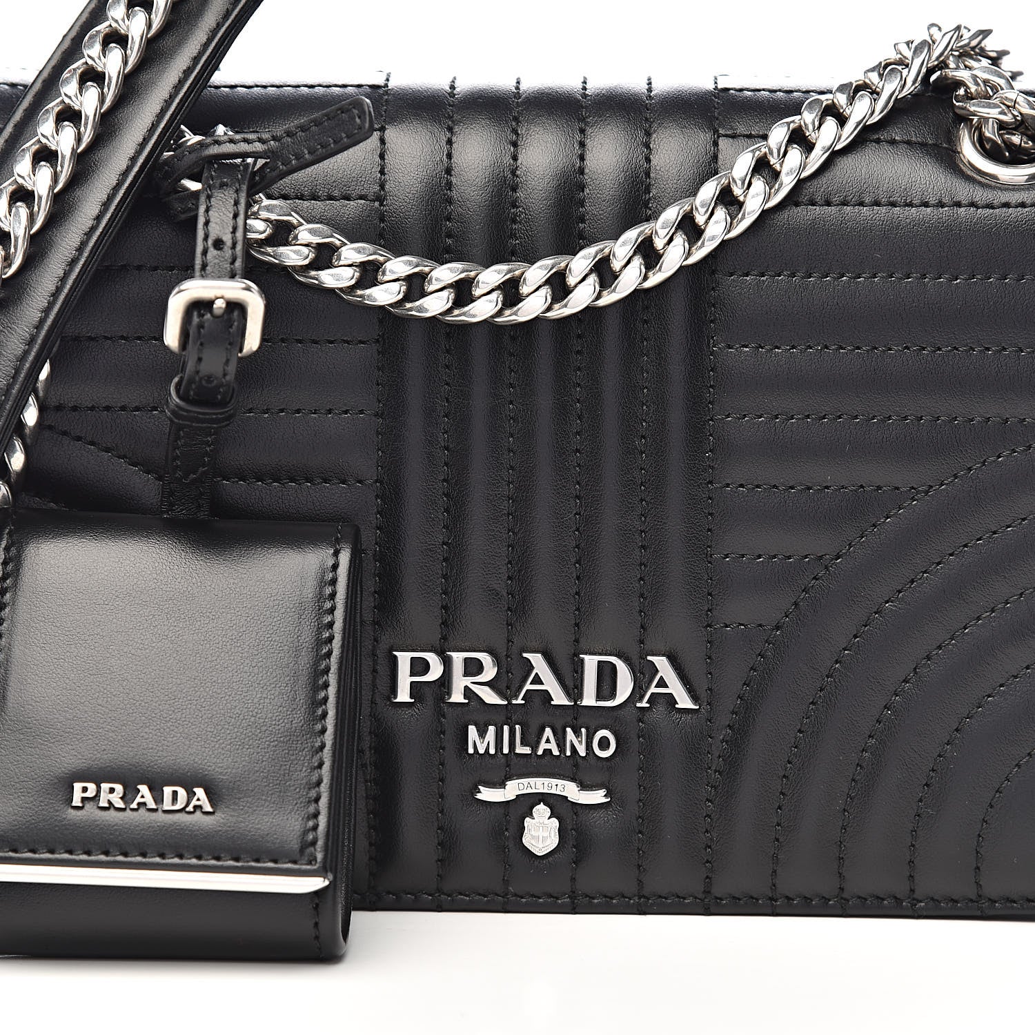 Prada Soft Calf Impunture Medium Diagramme Flap Black 9 of 9