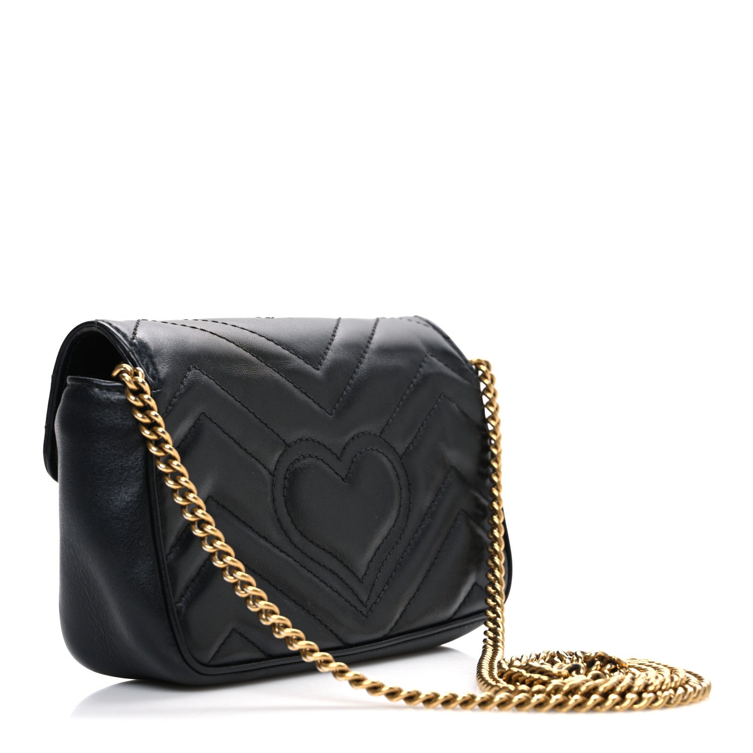 Gucci Calfskin Matelasse Super Mini GG Marmont Shoulder Bag Black 3 of 11