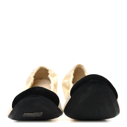 Chanel Lambskin Suede CC Elastic Cap Toe Ballerina Flats 39.5 Beige Black 3 of 12