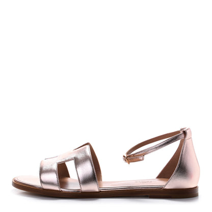Hermes Metallic Calfskin Santorini Sandals 38 Rose Doré 1 of 7