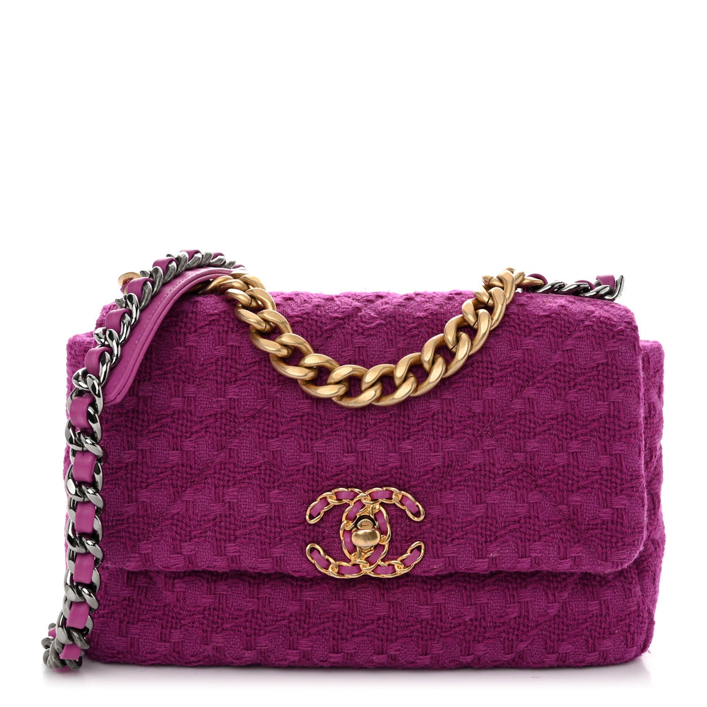 Tweed Quilted Medium Chanel 19 Flap Magenta