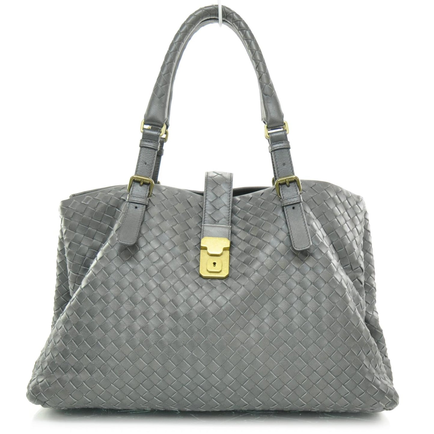Leather Intrecciato Medium Roma Tote Ferro Gray