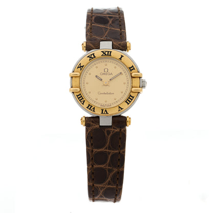 Omega Stainless Steel 18K Yellow Gold Alligator 22mm Constellation Quartz Watch Champagne 595.1080 1 of 4