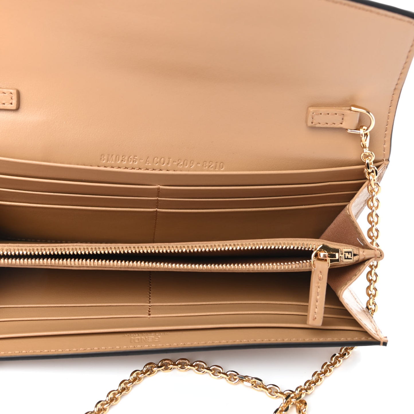 Vitello Termolagoon F is Fendi FF 1974 Embossed Continental Envelope Wallet On Chain Miele Scuro