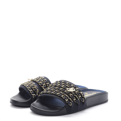Chanel Nylon Chain Flat Sandals 36 Marine 3 of 10