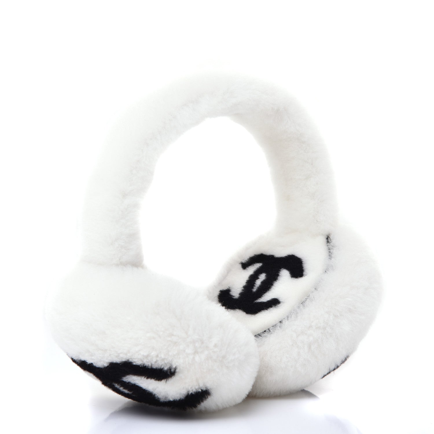Chanel Shearling CC Ear Muffs White Black 1 of 7