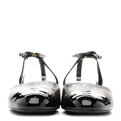 Chanel Printed Lambskin Patent Calfskin CC Slingback Flats 38.5 Black Gold 3 of 10