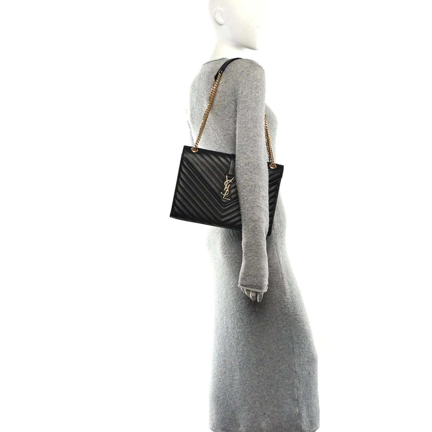 Grain De Poudre Matelasse Chevron Large Monogram Satchel Black