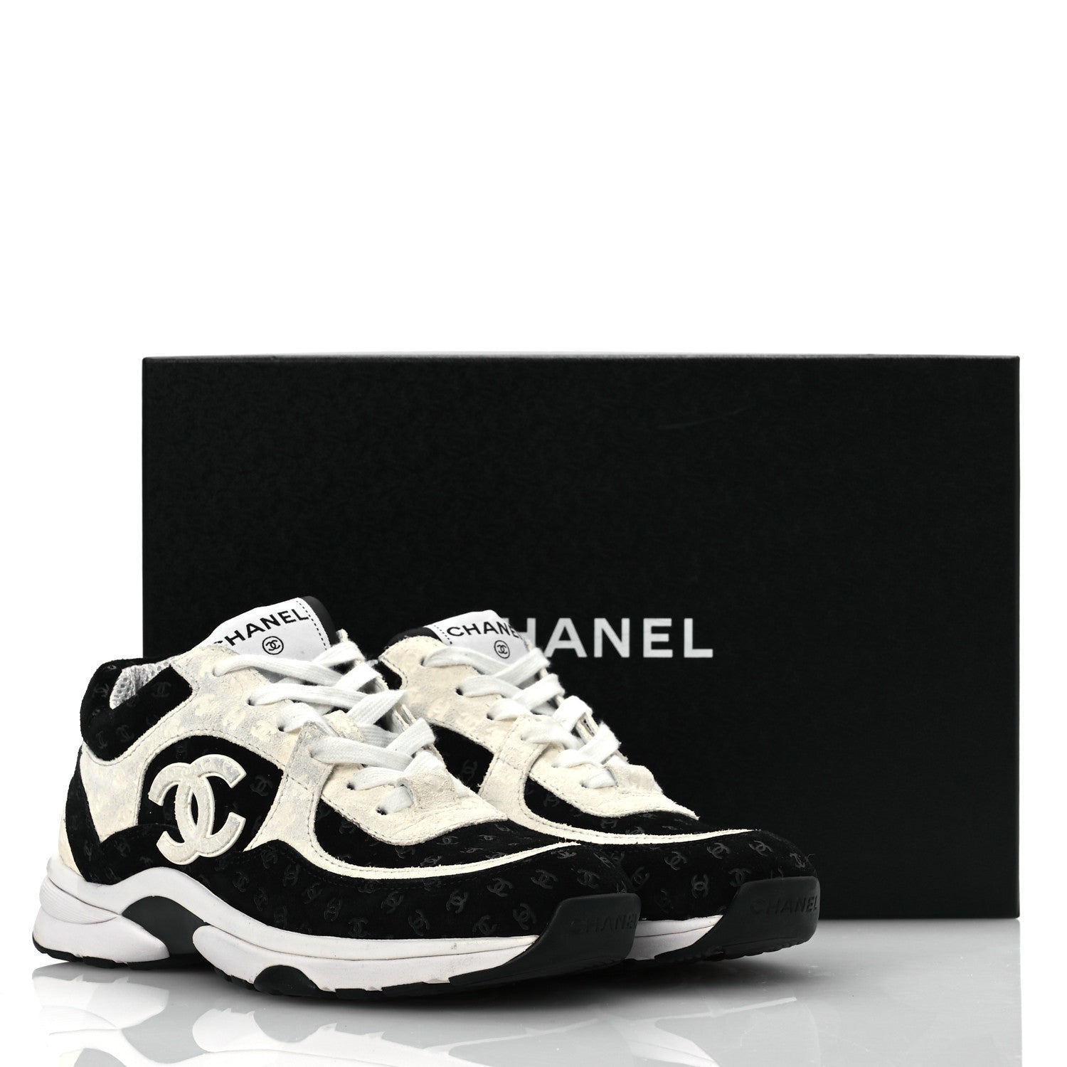 Chanel Suede Calfskin Printed CC Sneakers 36 White Black 13 of 13