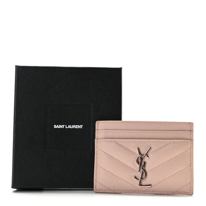 Saint Laurent Grain De Poudre Matelasse Chevron Monogram Credit Card Case Pale Pink 5 of 8