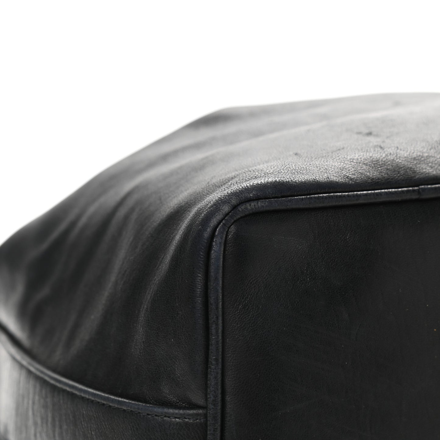 Lambskin CC Stitched Drawstring Bucket Bag Black