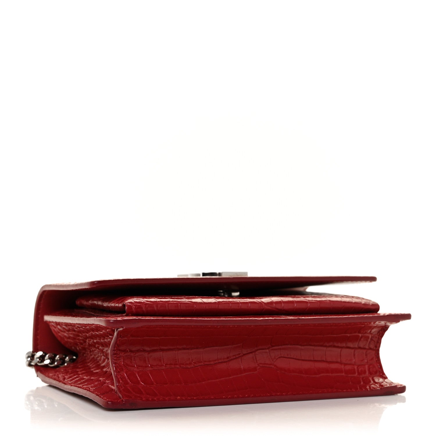 Saint Laurent Calfskin Crocodile Embossed Monogram Sunset Chain Wallet New Lipstick Red 4 of 9
