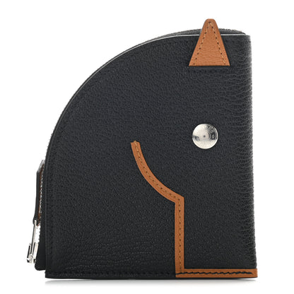 Hermes Chevre Mysore Paddock Change Purse Black Caramel 1 of 6