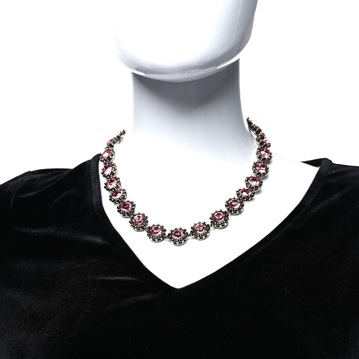 Gucci Metal Crystal Choker Necklace Silver Pink 2 of 5