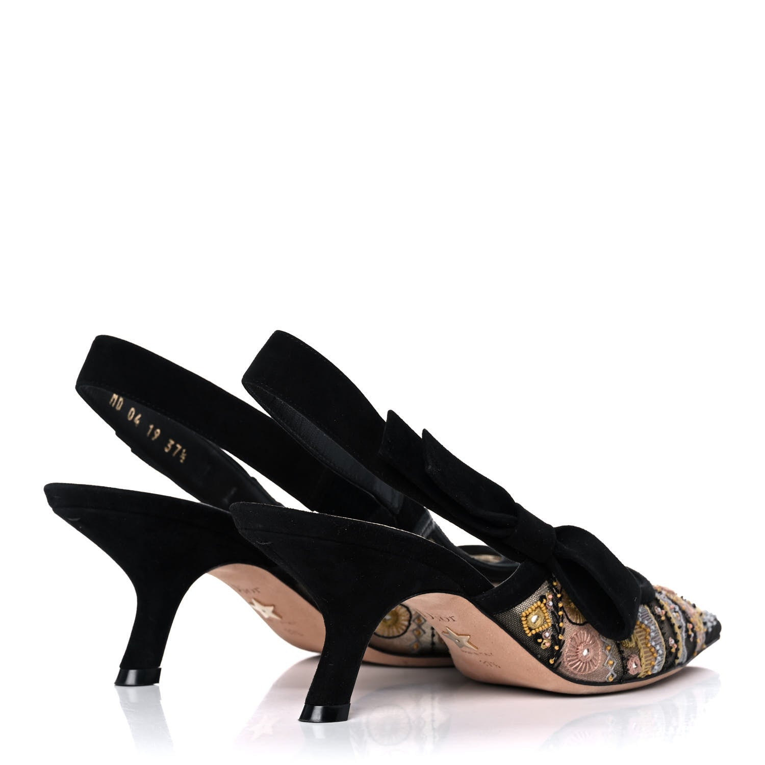 Christian Dior Embroidered Calfskin Beaded Sweet D Sling-Back Pumps 37.5 Multicolor 4 of 12