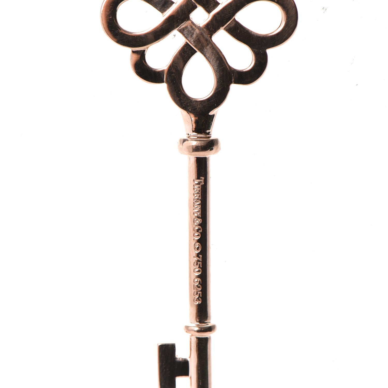 Tiffany 18K Rose Gold Diamond Knot Key Pendant Necklace 5 of 11