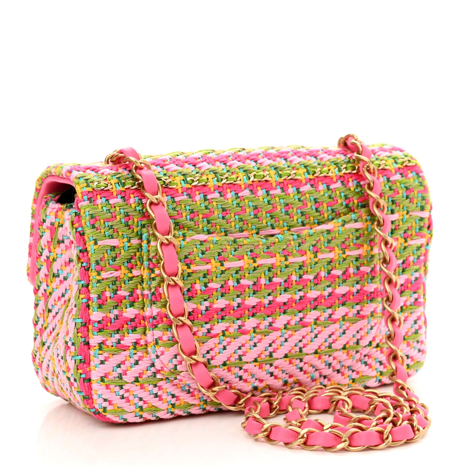 Chanel Cotton Mixed Fibers Woven Mini Rectangular Flap Pink Green 3 of 10