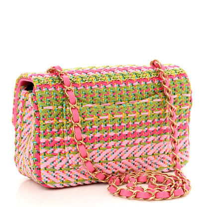 Chanel Cotton Mixed Fibers Woven Mini Rectangular Flap Pink Green 3 of 10