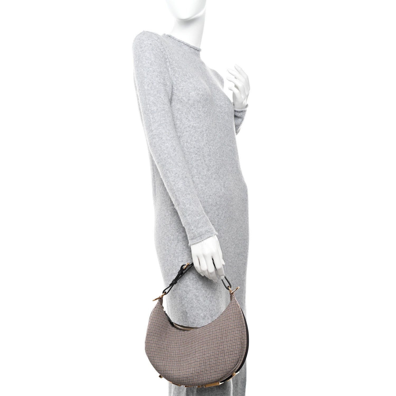Fendi Wool Vitello Grace Small Houndstooth Small Fendigraphy Hobo Bag Beige Ebano 2 of 11