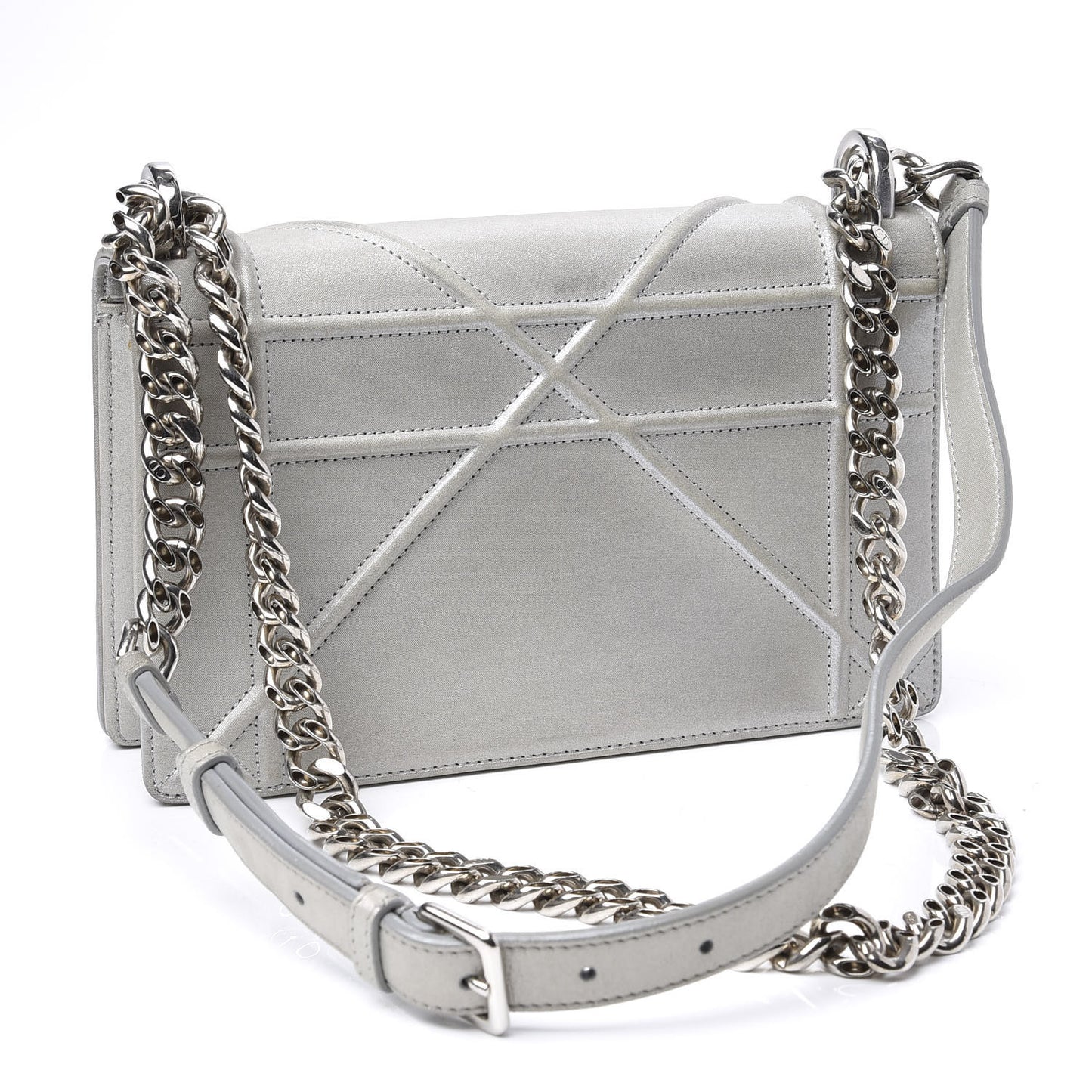 Metallic Patent Micro-Cannage Small Diorama Flap Bag Silver