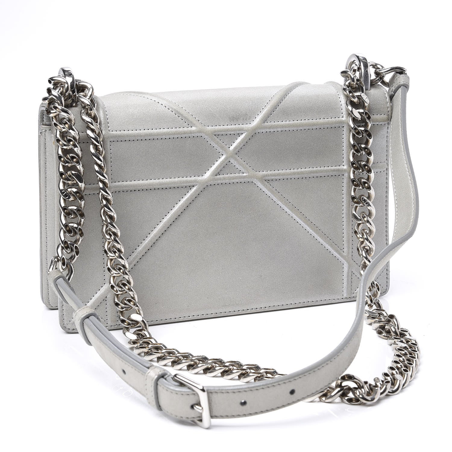 Christian Dior Metallic Patent Micro-Cannage Small Diorama Flap Bag Silver 2 of 10