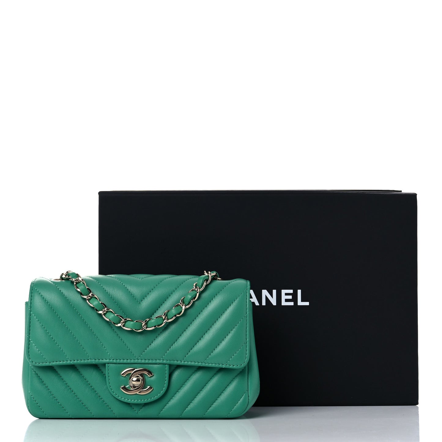 Lambskin Chevron Quilted Mini Rectangular Flap Green