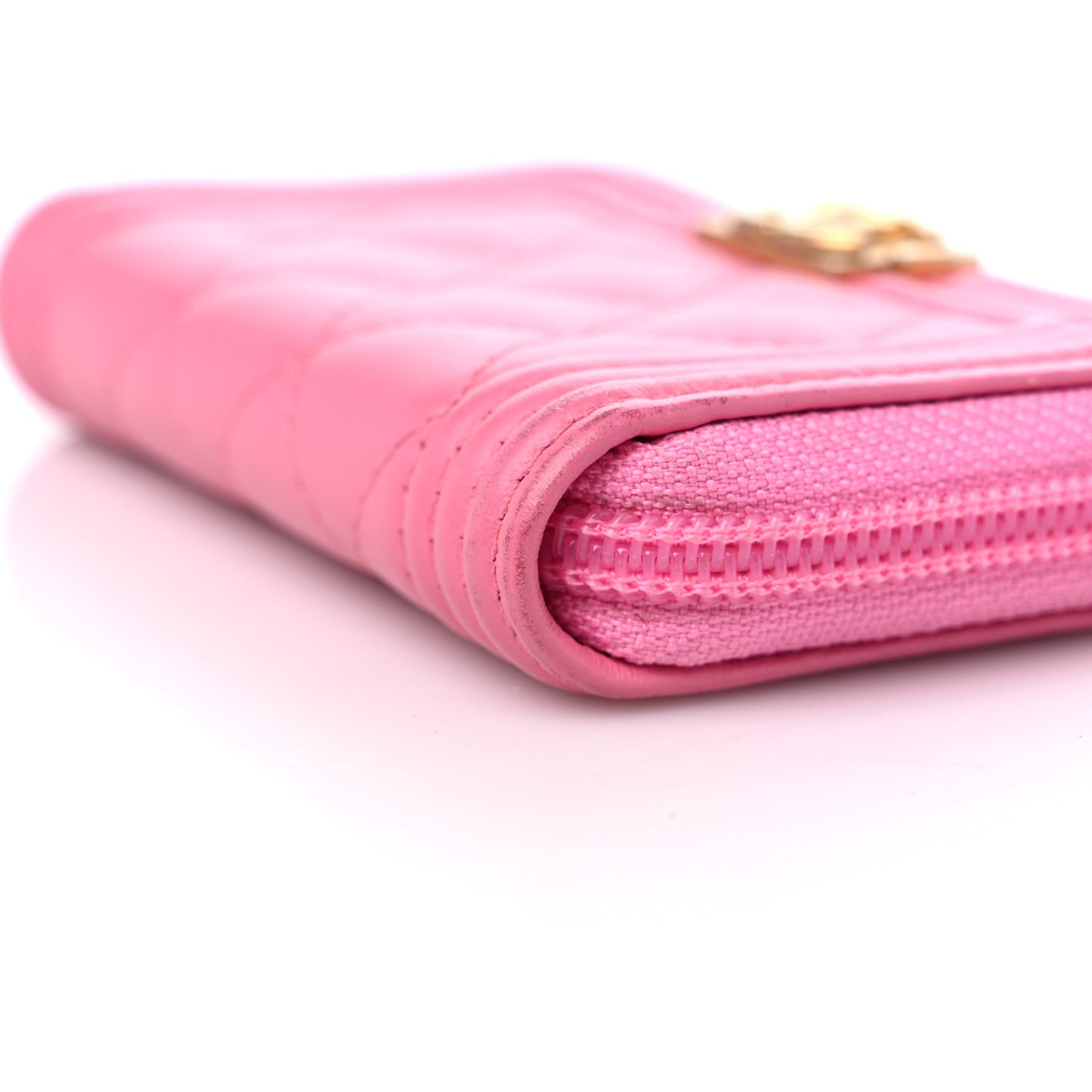 Calfskin Quilted Boy Zip Around Coin Purse Wallet Pink