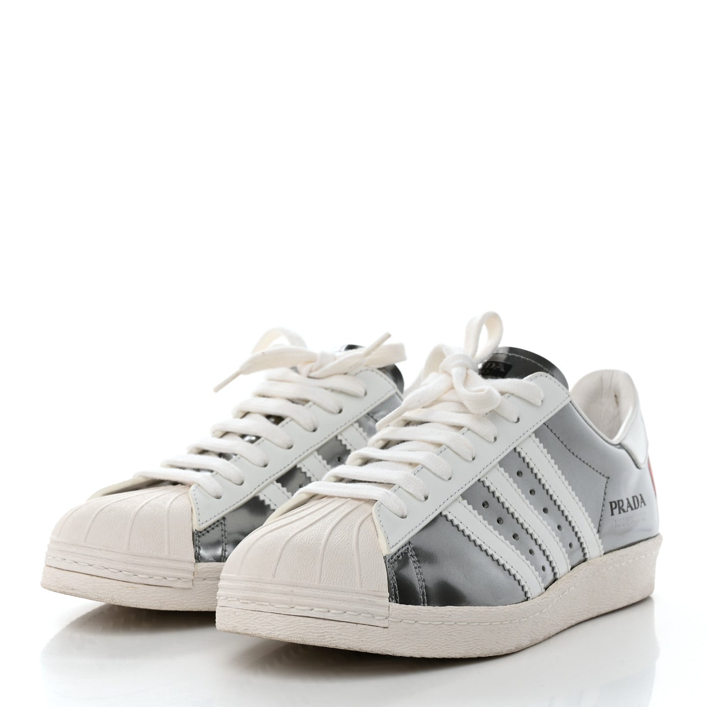 X ADIDAS Brushed Calfskin Logo Mens Superstar Sneakers 6 Silver White