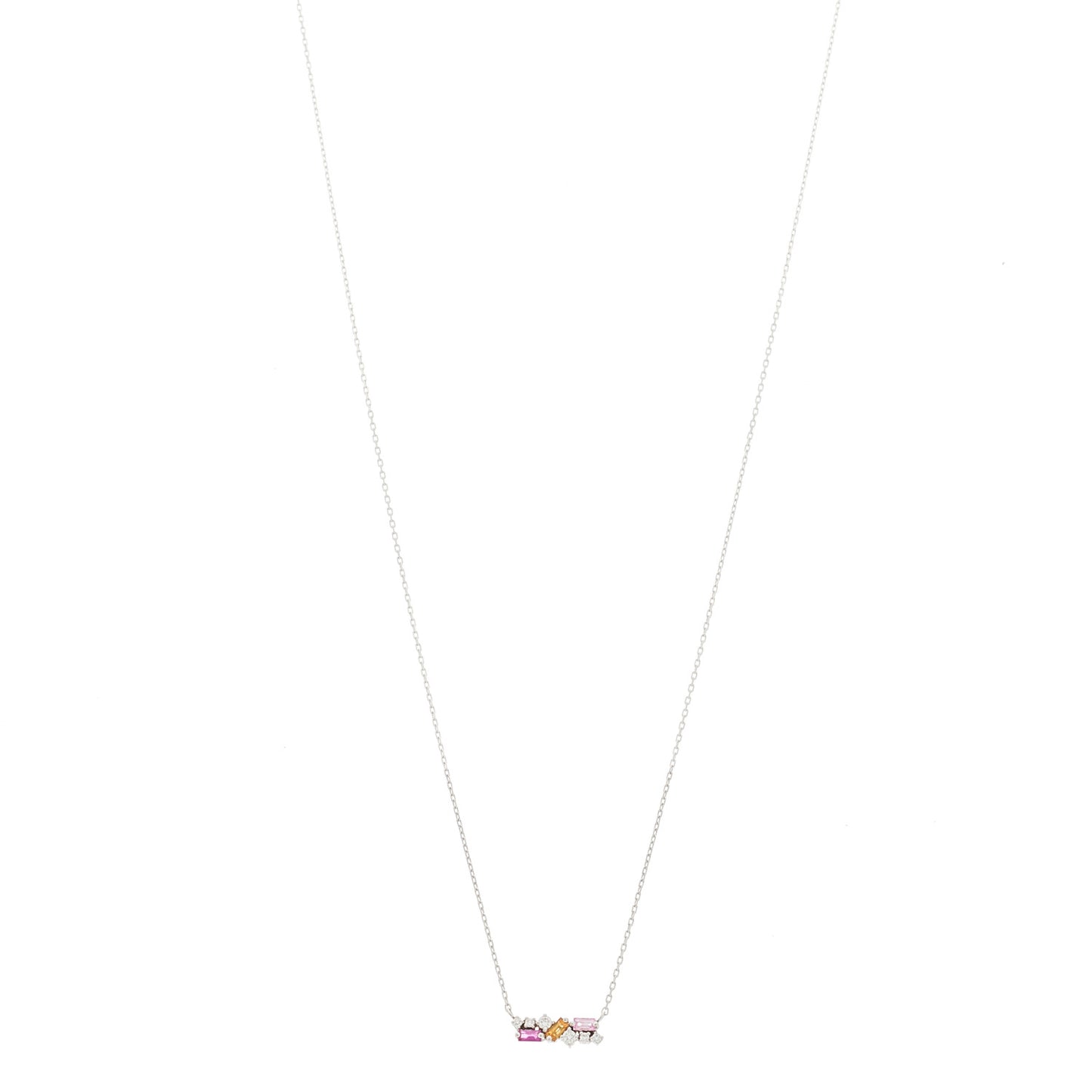 18K White Gold Diamond Pink Sapphire Citrine Fireworks Bar Necklace