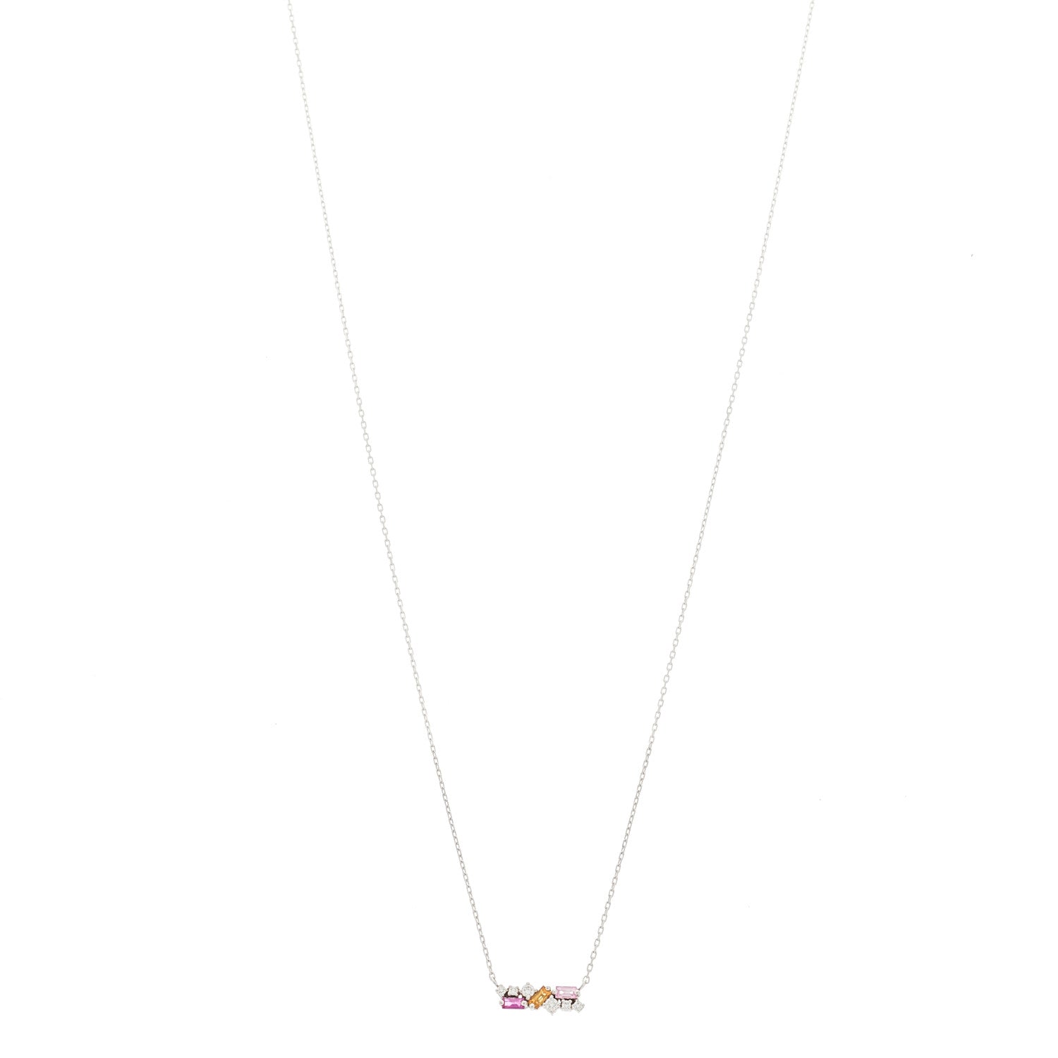 Suzanne Kalan 18K White Gold Diamond Pink Sapphire Citrine Fireworks Bar Necklace 1 of 6