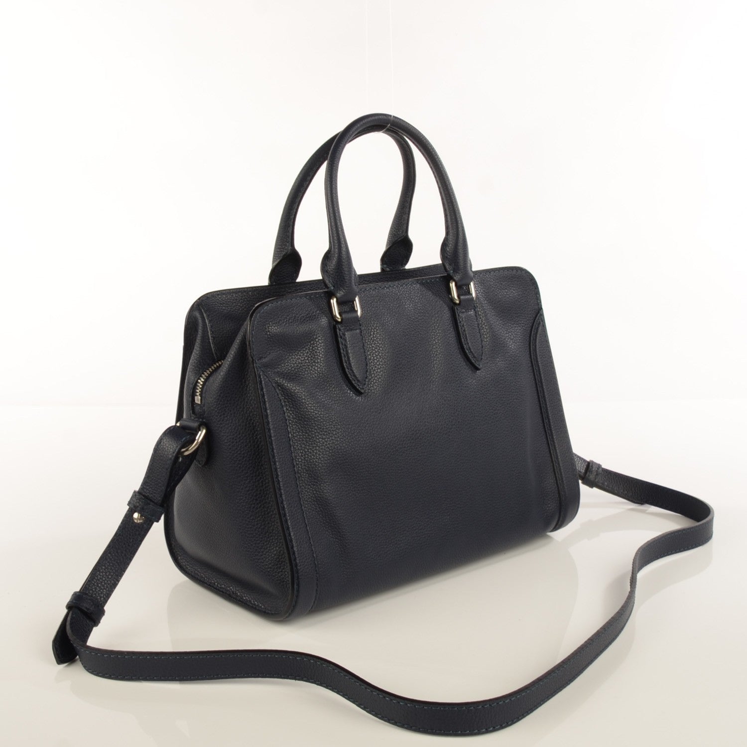 Alexander McQueen Pebbled Calfskin Small Skull Padlock Zip Around Tote Navy 12 of 28