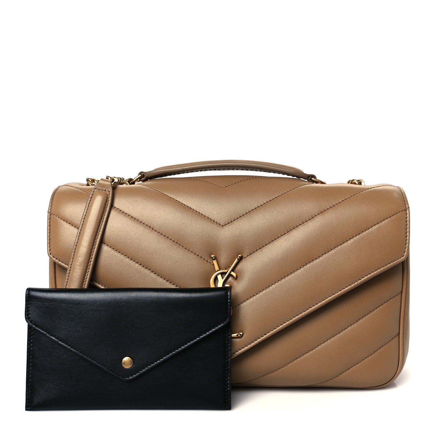 Saint Laurent Lambskin Chevron Quilted Medium LouLou Natural Tan 3 of 15