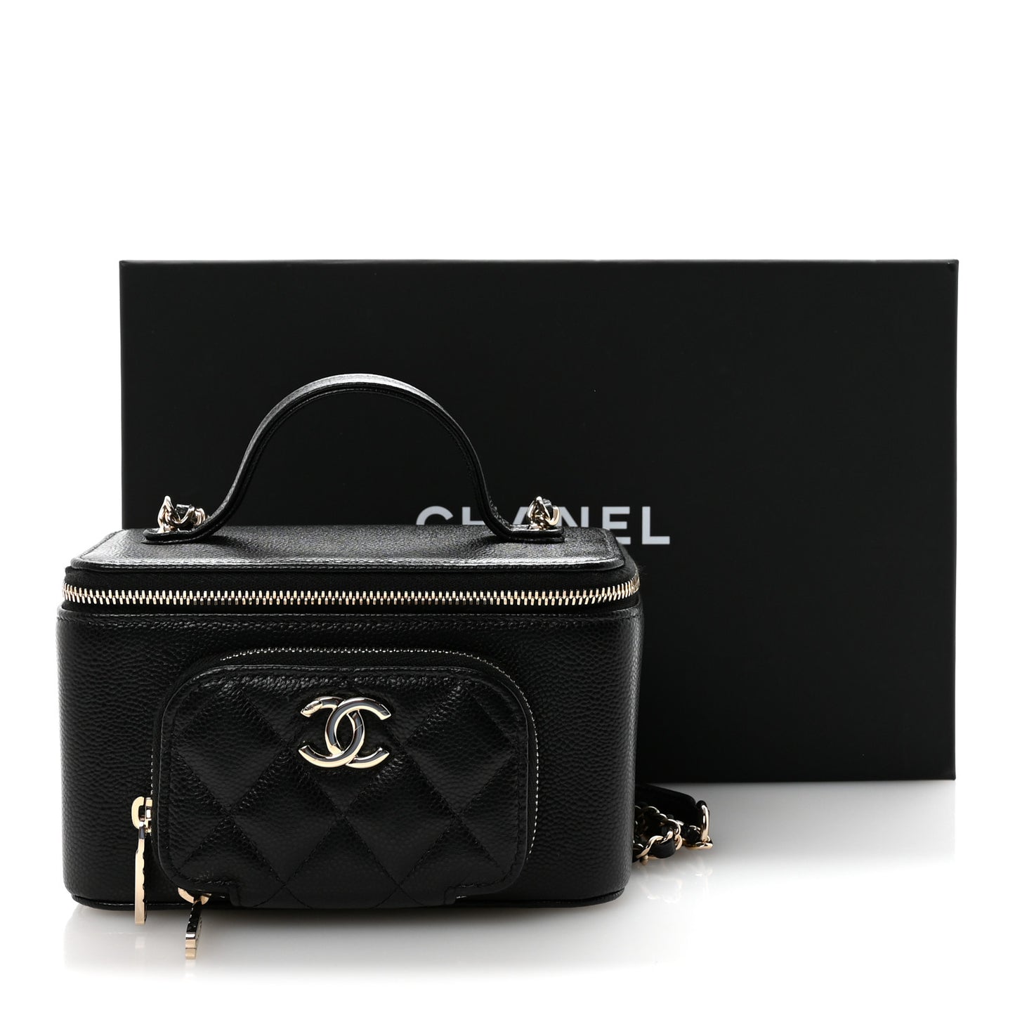 Caviar Quilted Top Handle Pocket Vanity Case Black