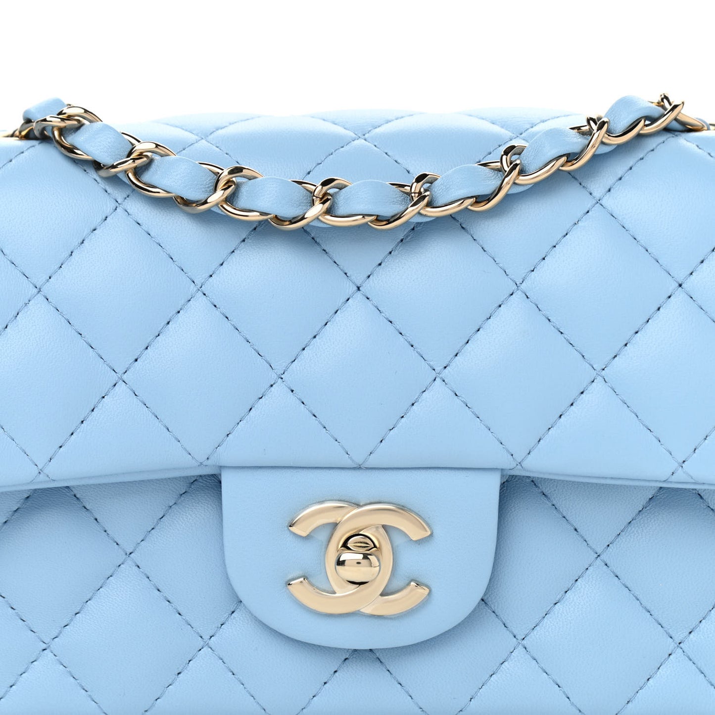 Lambskin Quilted Mini Rectangular Flap Light Blue