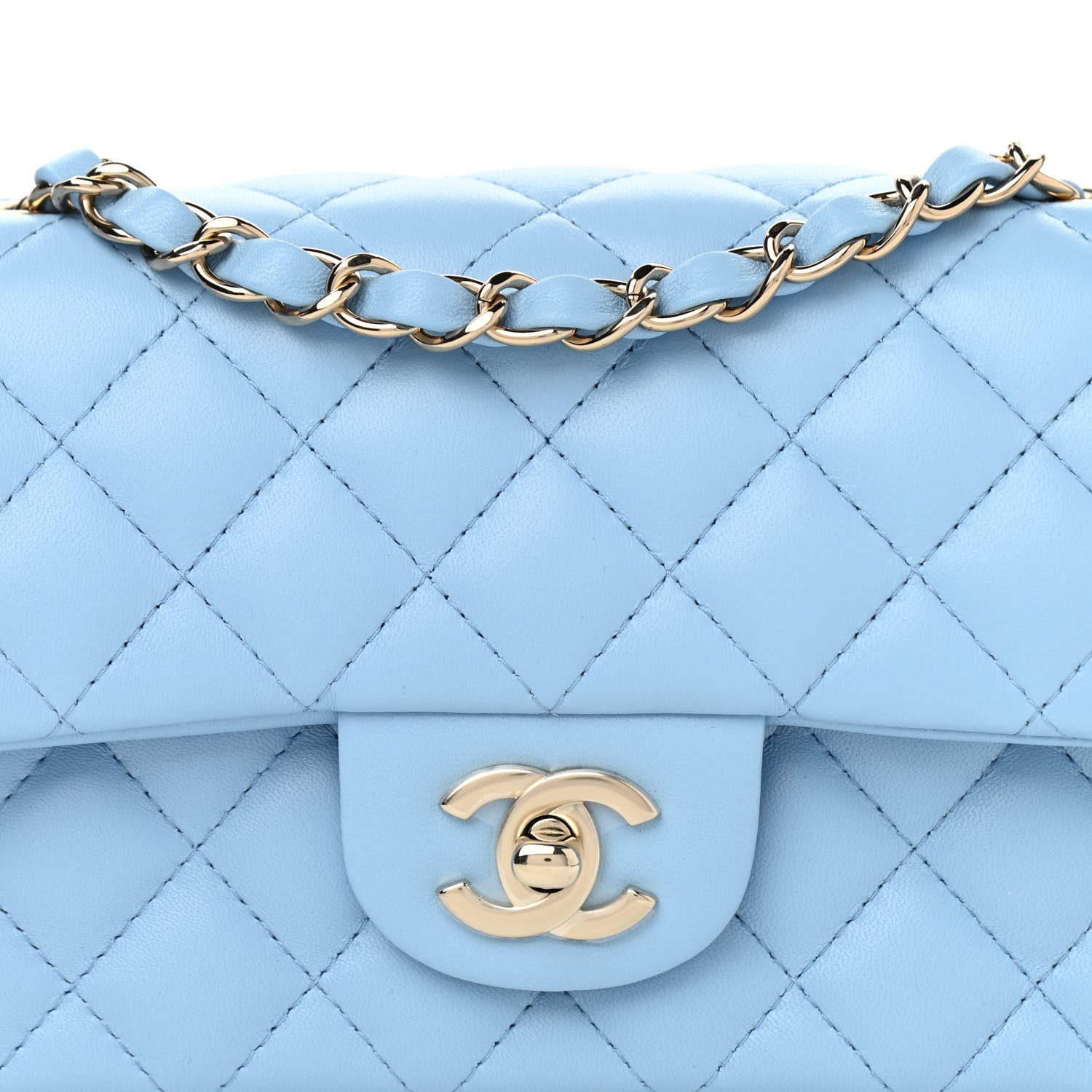 Chanel Lambskin Quilted Mini Rectangular Flap Light Blue 8 of 10