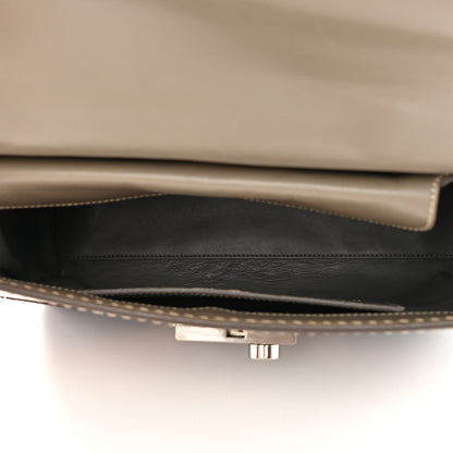 Prada Vitello Tri-Color Medium Sound Top Handle Satchel Grigio Black 5 of 19