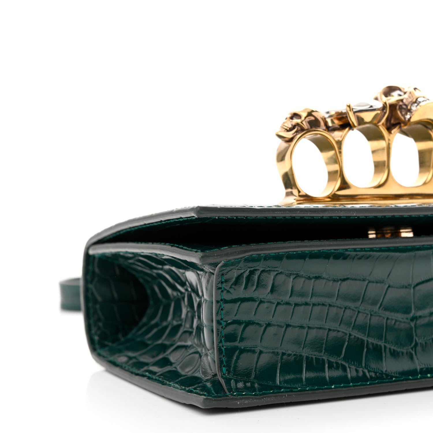 Alexander McQueen Shiny Crocodile Embossed Jeweled Satchel Emerald 8 of 11