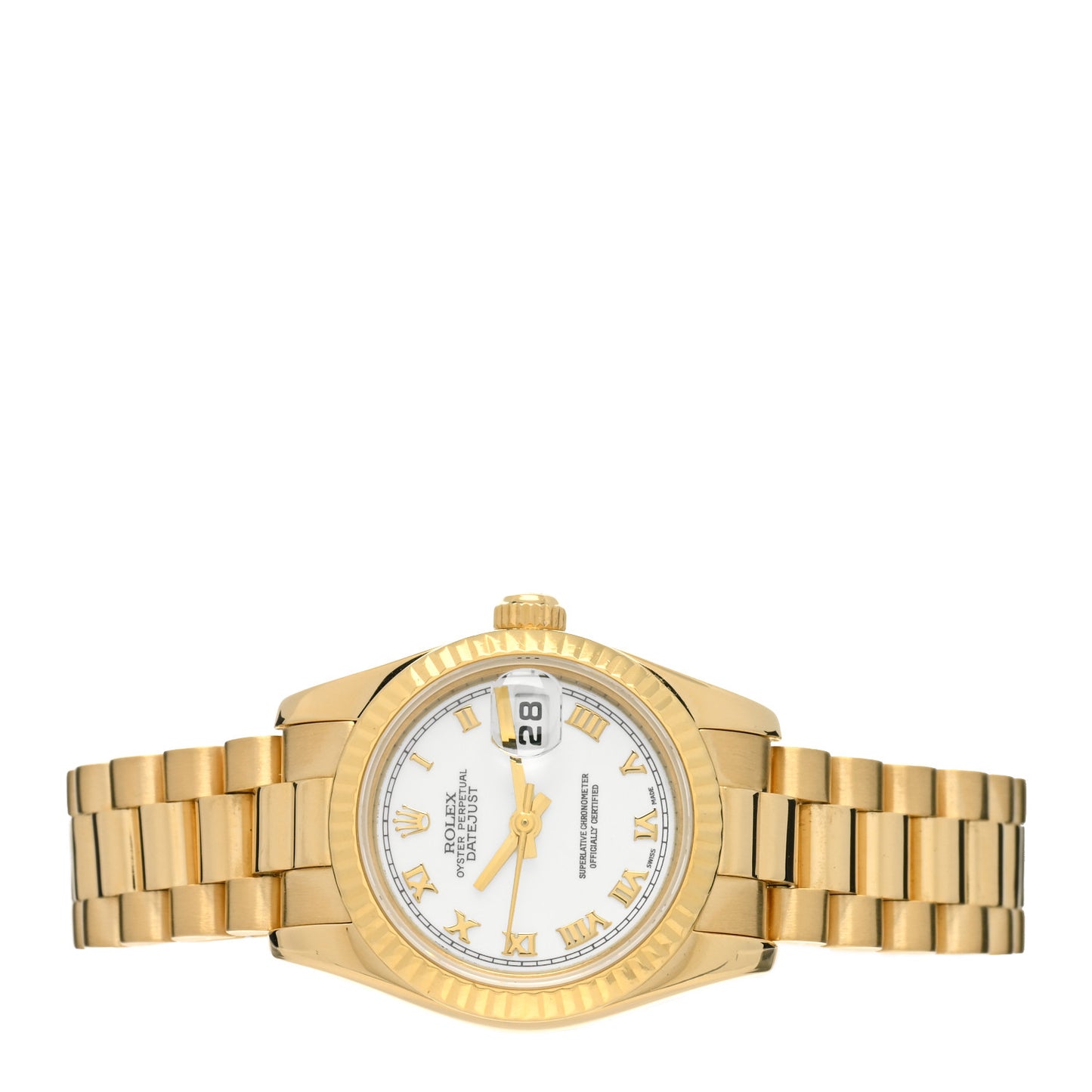 18K Yellow Gold 26mm Oyster Perpetual Datejust President Watch White Roman 179178