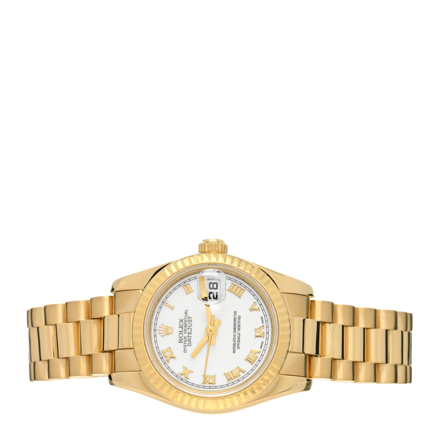 Rolex 18K Yellow Gold 26mm Oyster Perpetual Datejust President Watch White Roman 179178 2 of 4