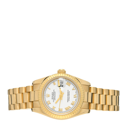 Rolex 18K Yellow Gold 26mm Oyster Perpetual Datejust President Watch White Roman 179178 2 of 4