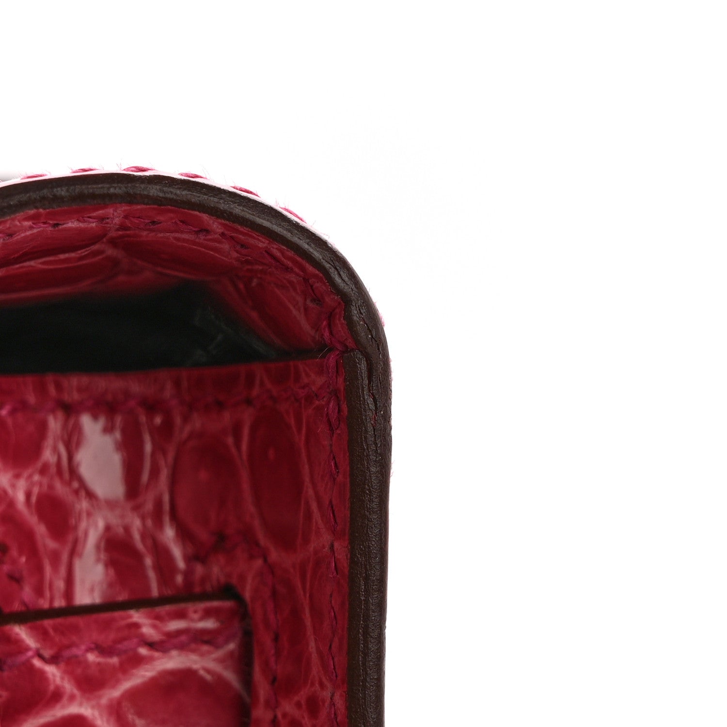 Hermes Shiny Porosus Crocodile Kelly Cut Pochette Rose Tyrien 10 of 11