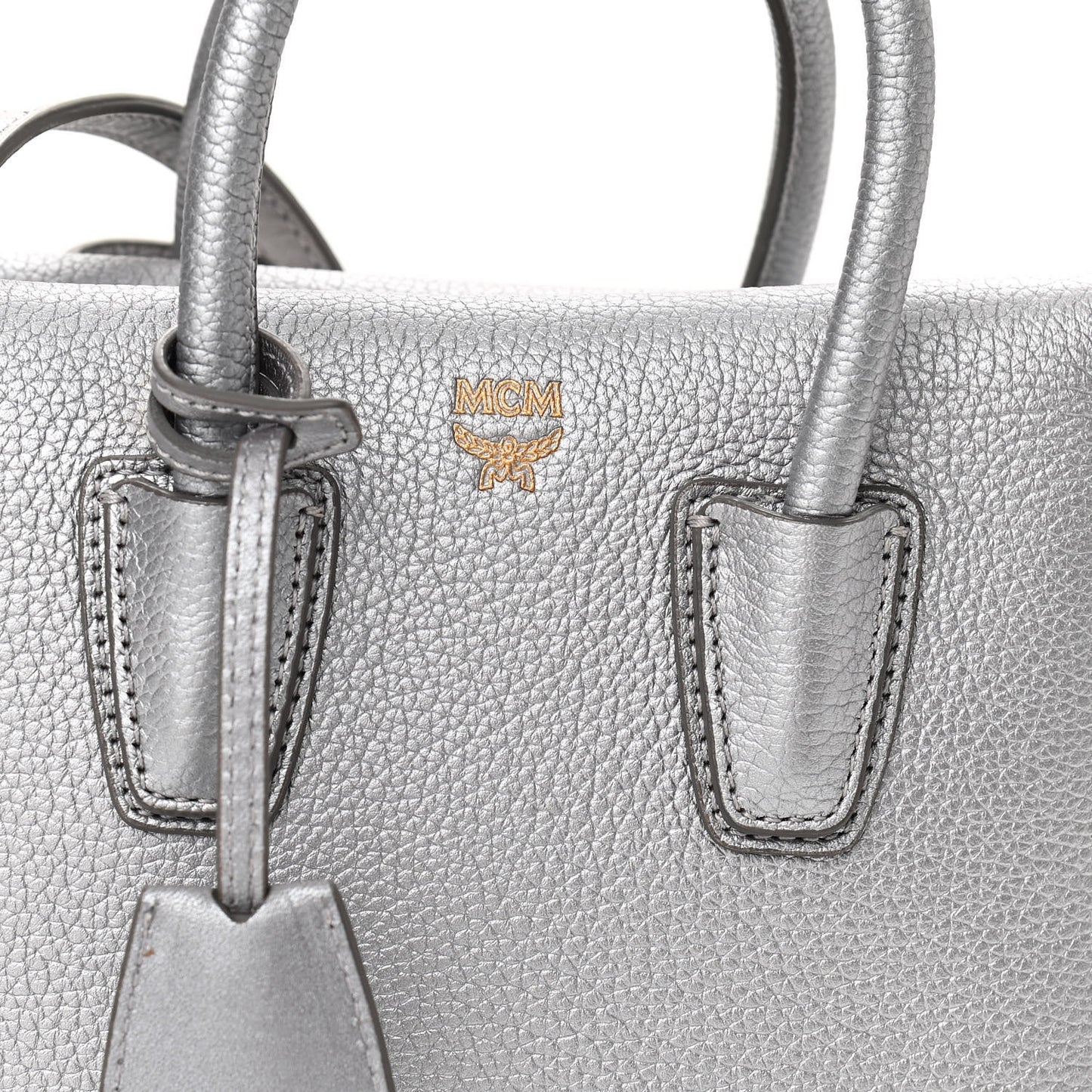 Metallic Grained Calfskin Mini Milla Tote Spike Silver