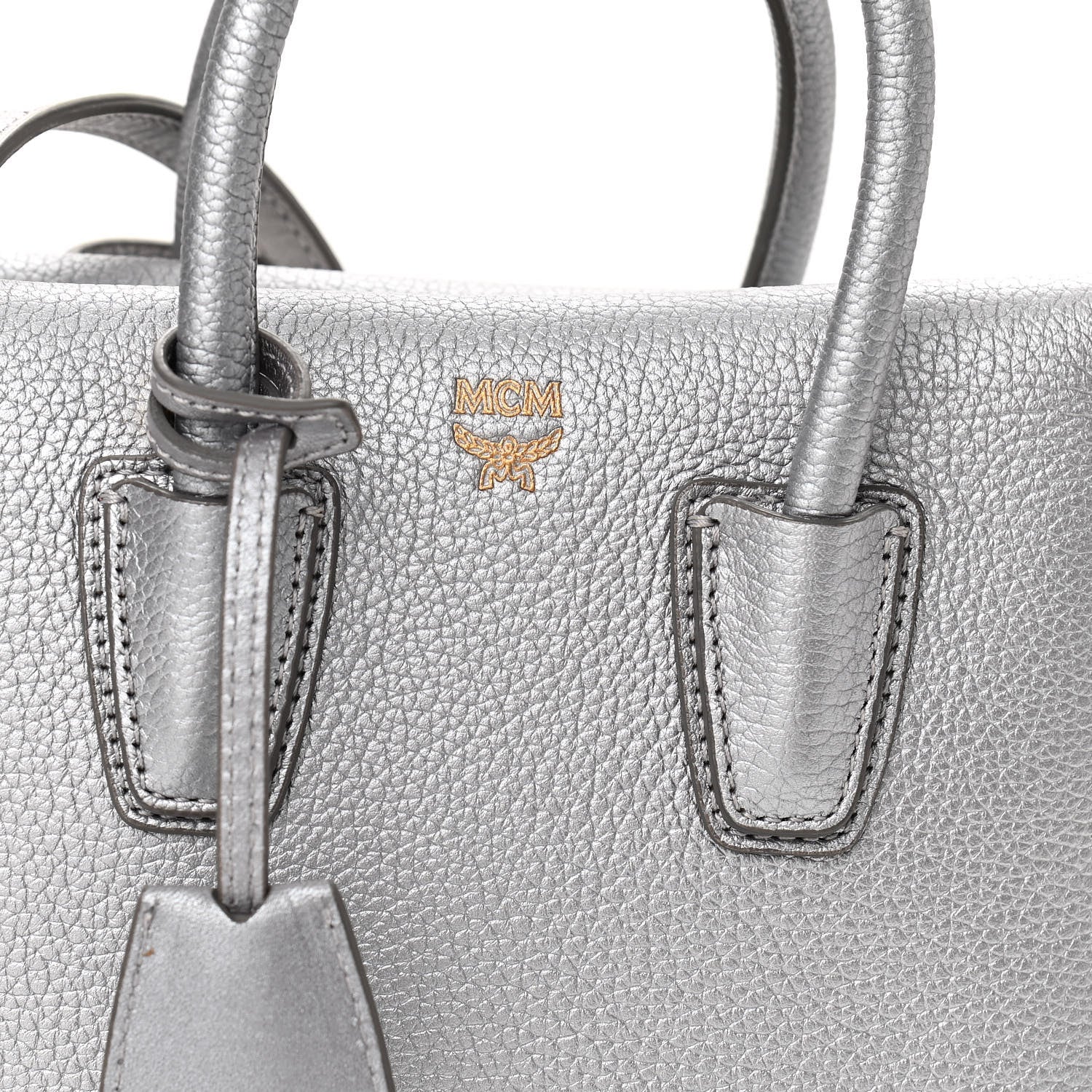 MCM Metallic Grained Calfskin Mini Milla Tote Spike Silver 8 of 12