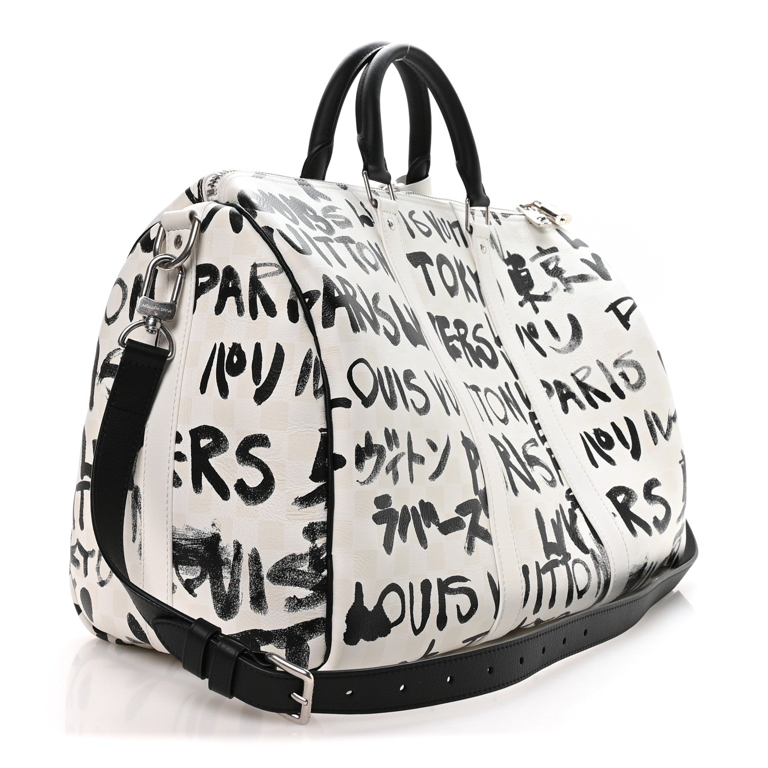 Louis Vuitton Cowhide Damier LV Dynasty Keepall Bandouliere 50 White Black 2 of 8
