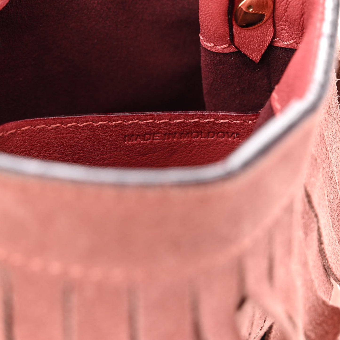 Suede Fringe Mini Bucket Bag Russet Pink