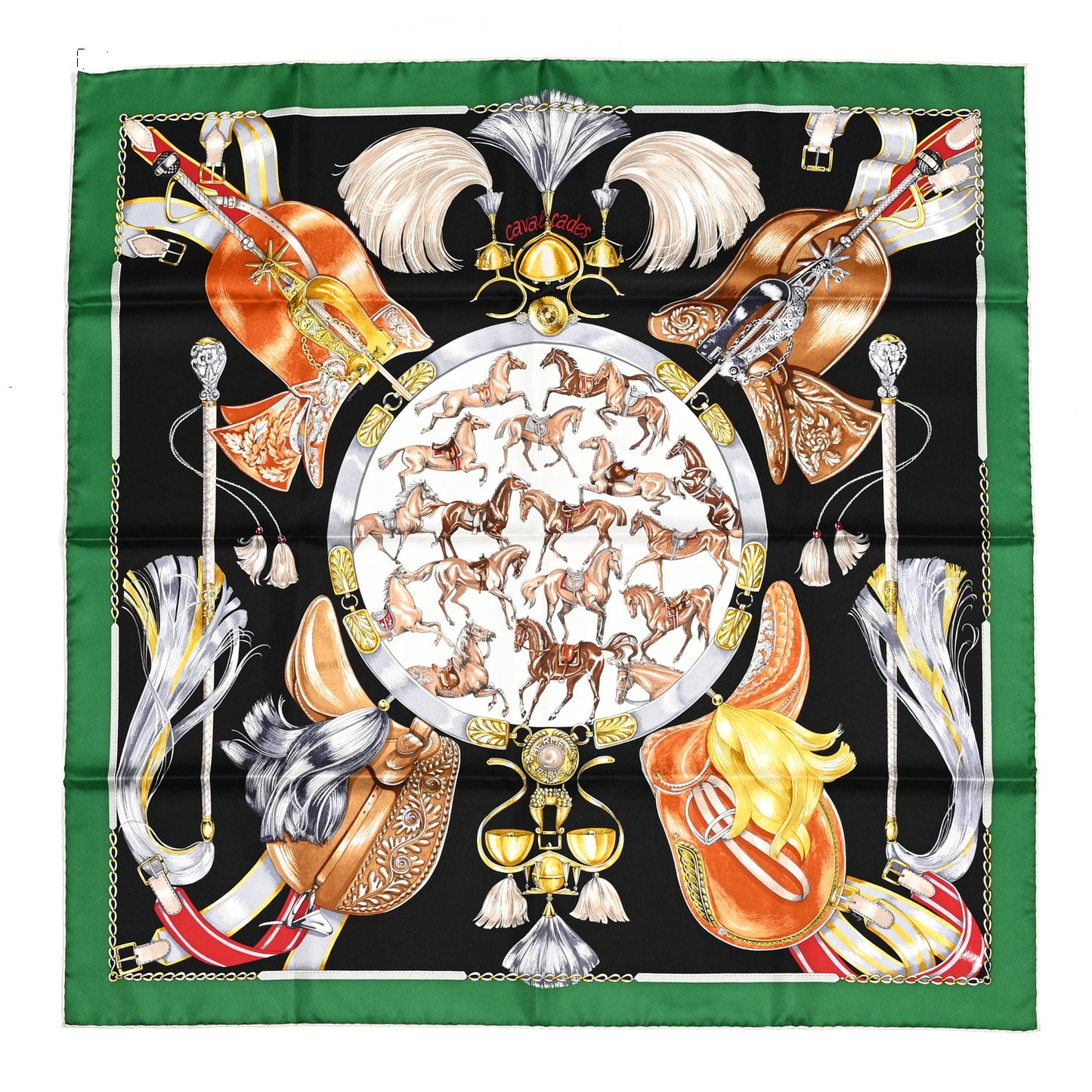 Silk Cavalcades Scarf 90 Vert Black Brun