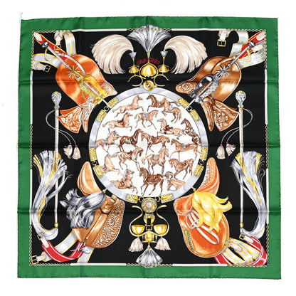 Hermes Silk Cavalcades Scarf 90 Vert Black Brun 1 of 6