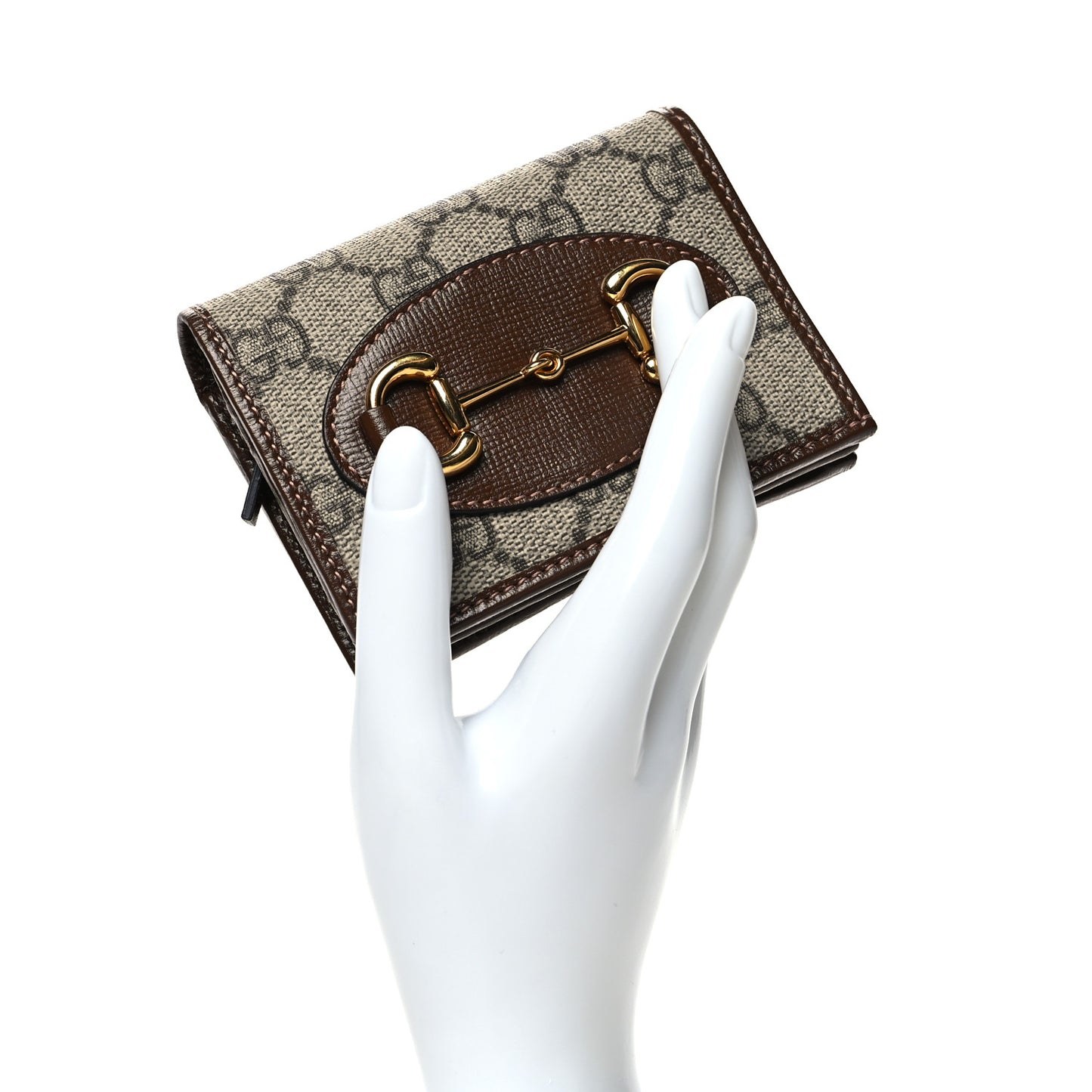 GG Supreme Monogram Horsebit 1955 Card Case Wallet Beige Ebony Brown Sugar