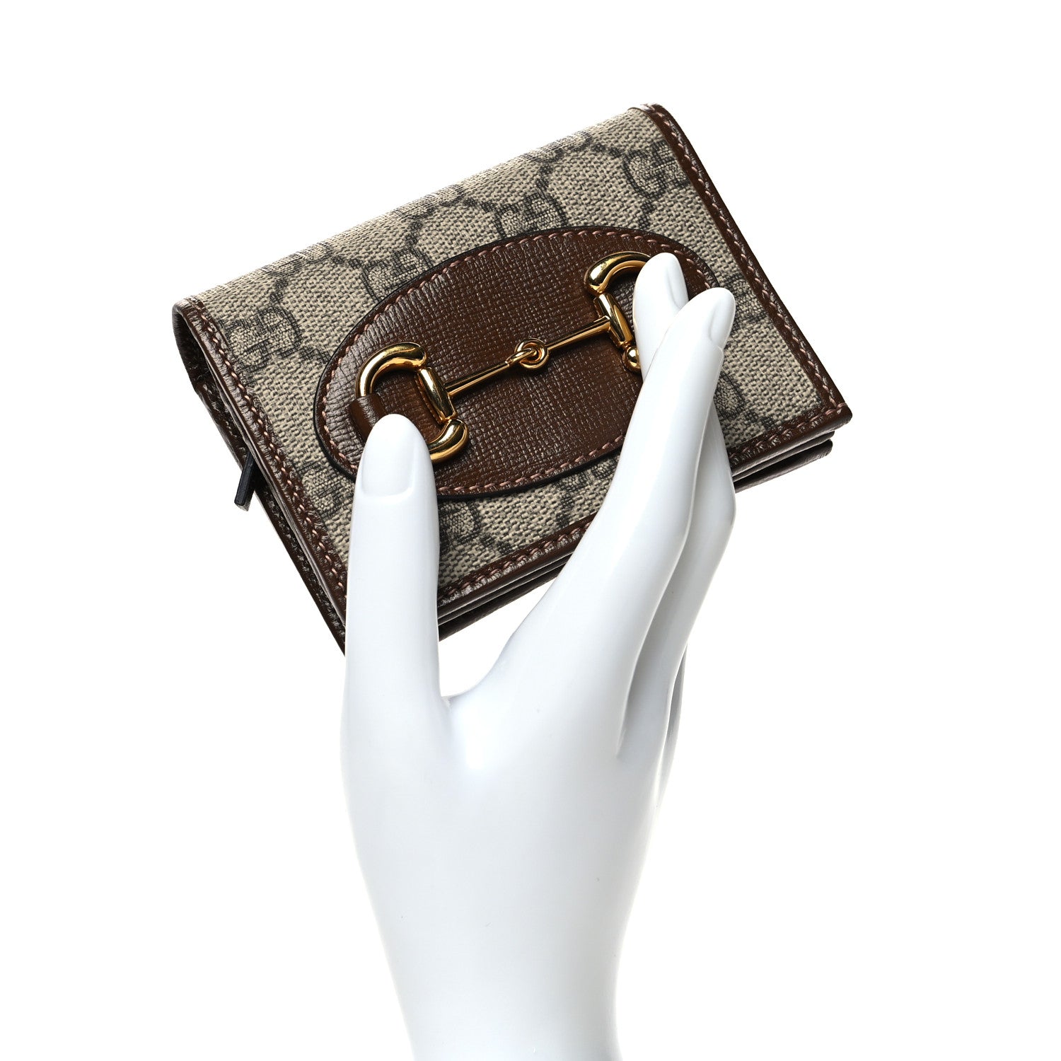 Gucci GG Supreme Monogram Horsebit 1955 Card Case Wallet Beige Ebony Brown Sugar 2 of 11